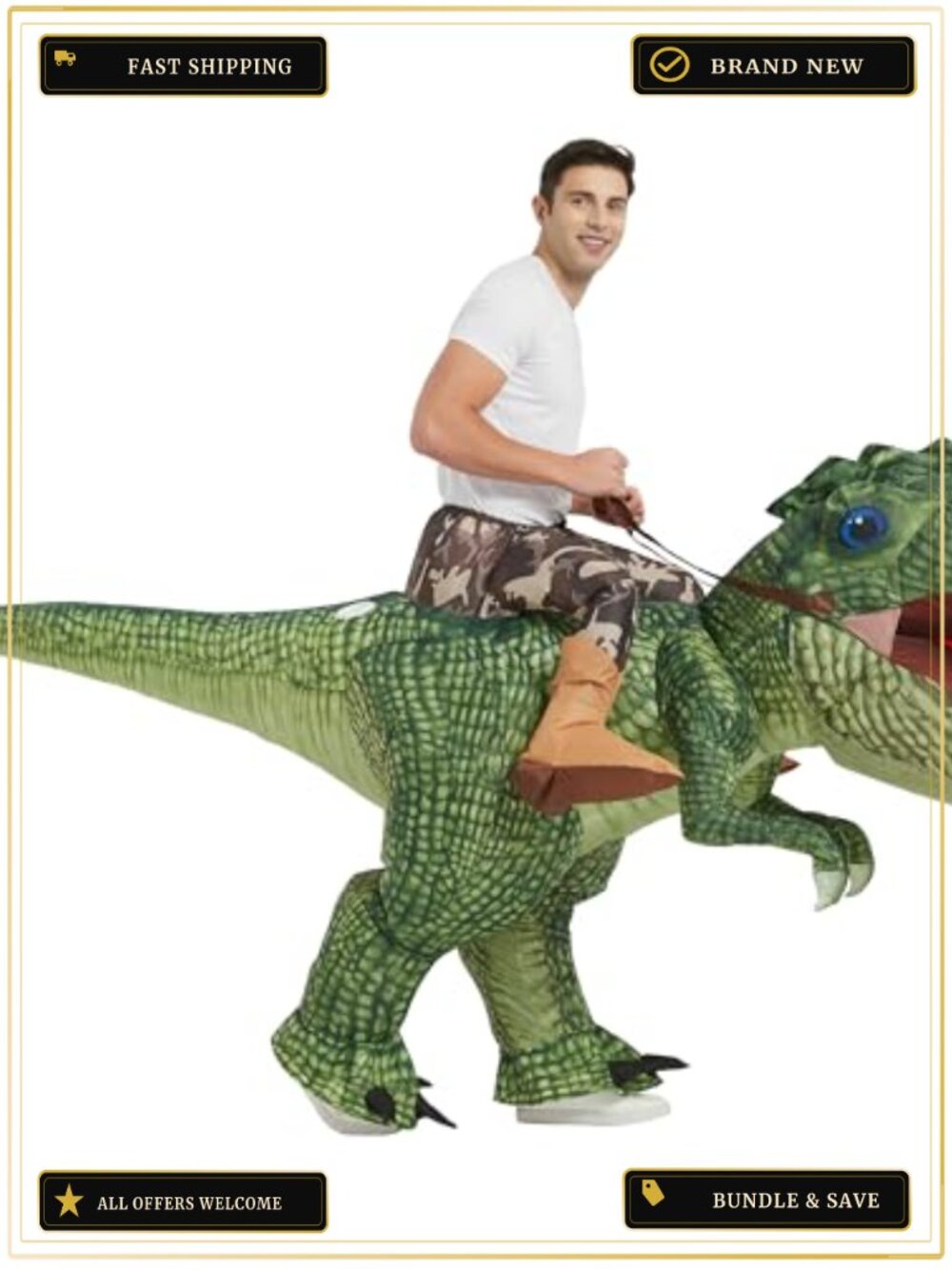 Inflatable Dinosaur Costume Adult Blow Up Halloween T-Rex Suit